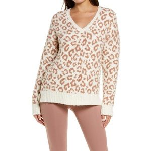 ugg • cecilia natural leopard blush ivory animal print v-neck soft furry top